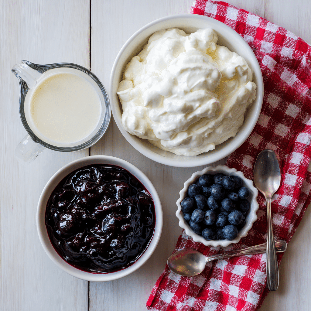 3 Ingredient No Bake Blueberry Cheesecake Recipe for Sweet Simplicity 3 Ingredient No Bake Blueberry Cheesecake Recipe Ingredients for 3 ingredient no bake blueberry cheesecake recipe in white bowls: whipped cream cheese, sweetened condensed milk, and blueberry filling